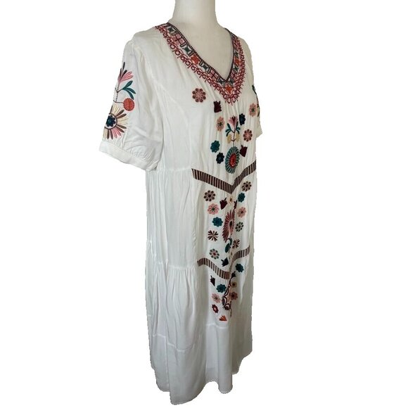 ORANGE CREEK Dress Size M/L White Boho Embroidered Midi Lined Rayon - Picture 4 of 10